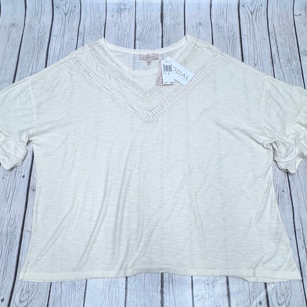 NWT Philosophy Ruffle Sleeve V-Neck Modal Top Size 2Xlg